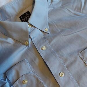 Jos A Bank Mens Travelers Solid Lt Blue Cotton Casual Long Sleeve Shirt Sz 17-37